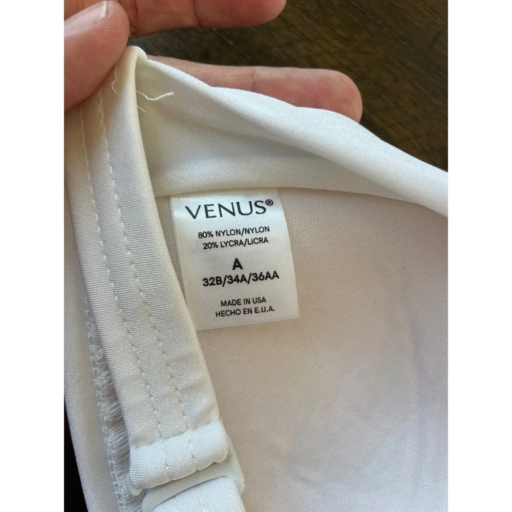 Venus White Halter Bikini Swimsuit Set Gold Accent Roll Waist Bottom Sz A/6 - Picture 4 of 5
